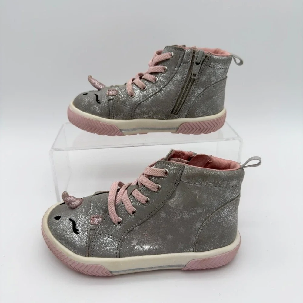 Wonder Nation Girls Unicorn Glitter High Top Sneakers Silver Pink Toddler Size 9